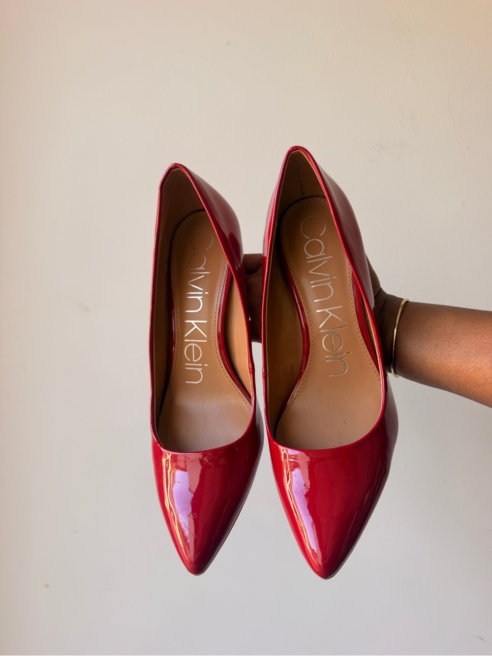 Calvin Klein Cherry Red Patent Pointed Pumps